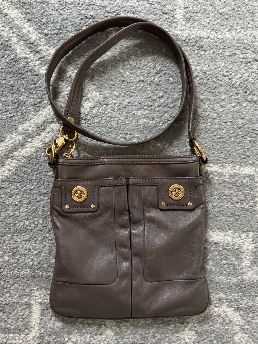 Marc by Marc Jacobs Totally Turnlock Leather Crossbody Bag Brown Gold Hardware